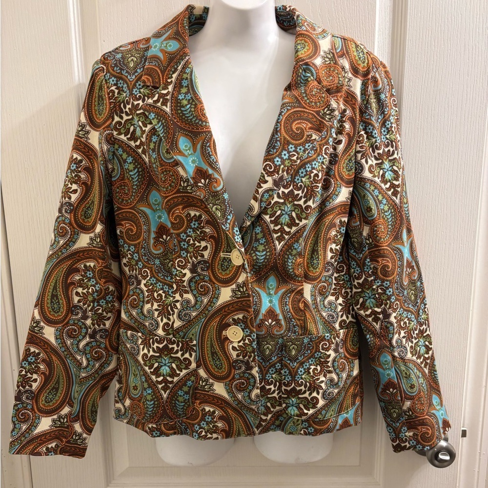 Harold’s Paisley Cotton Stretch Blazer Jacket Women’s Size 10 Boho Vtg - Picture 2 of 7